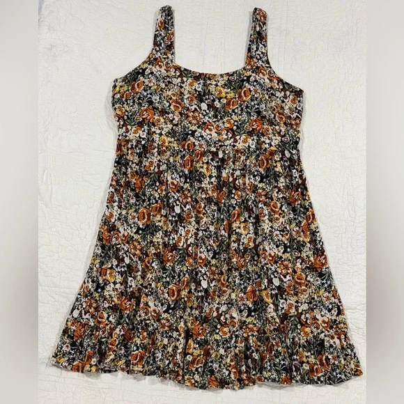 Millenium Womens Floral Tiered Sundress in Black and Orange Size L 100% Rayon - Picture 1 of 6